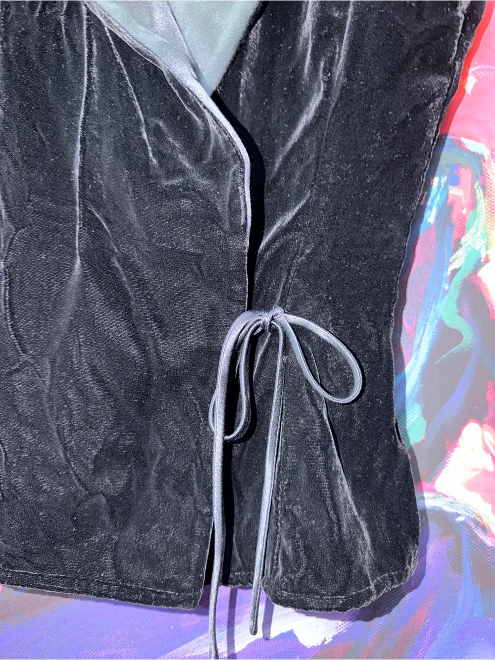 Vintage 90s Emanuel Ungaro Silk Blend Velvet Wrap Vest Waistcoat Gruppo GFT 8 - Picture 3 of 12